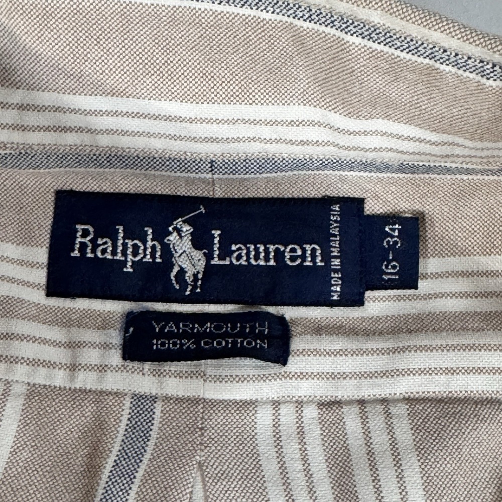 Ralph Lauren Shirt Yarmouth Men 16/34 Stripe Button-Down Beige/White Retro Faded - Picture 3 of 7